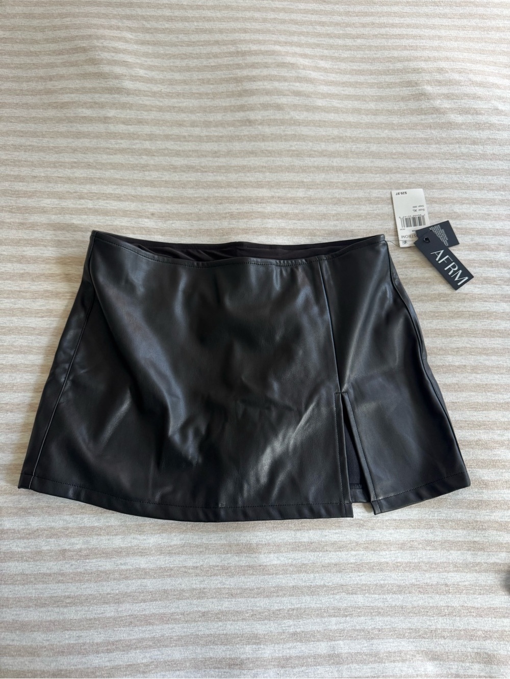AFRM Black Faux Leather Mini Skirt with Side Slit